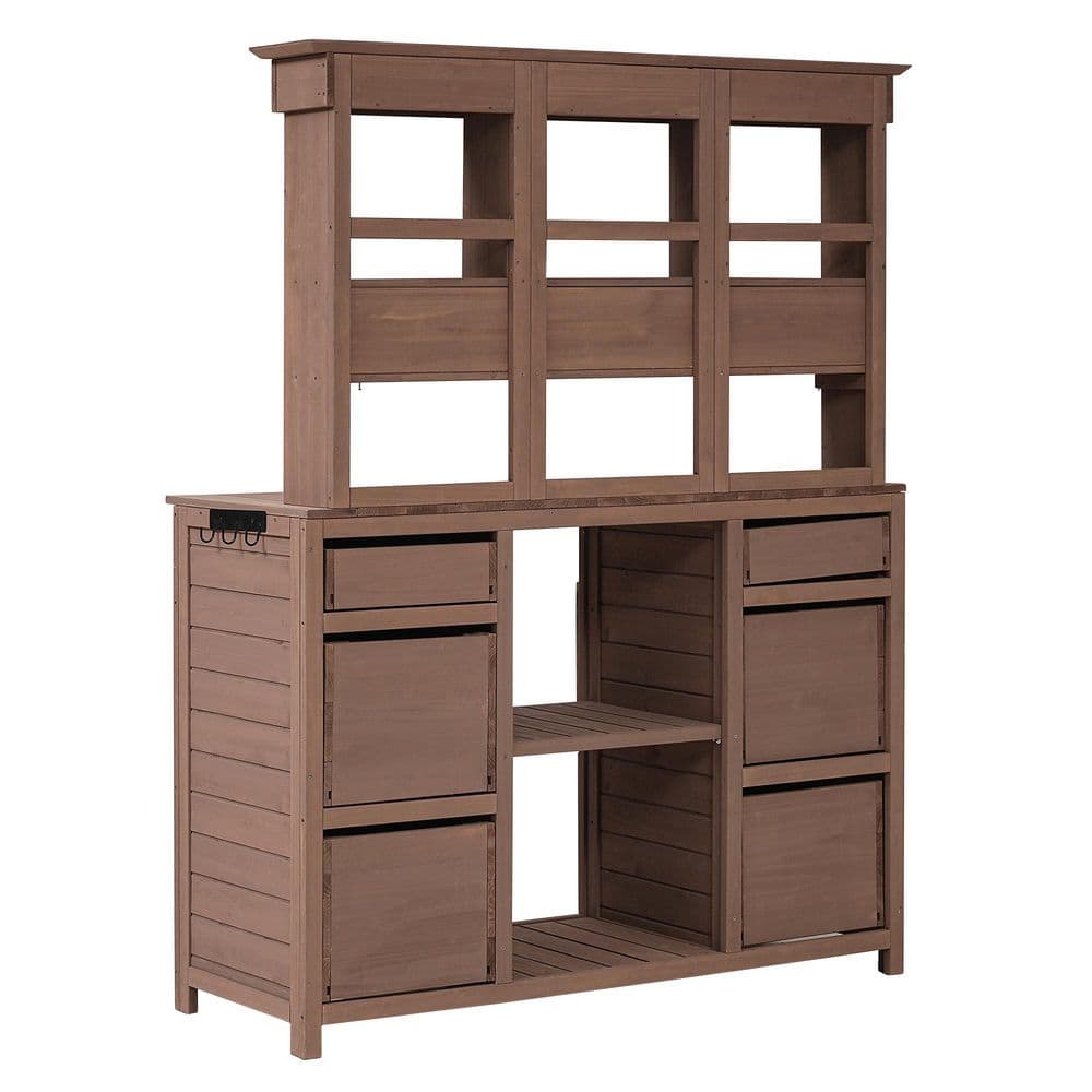 Garden Potting Bench Table 80 gal. Fir Wood Workstation with Storage Shelf,