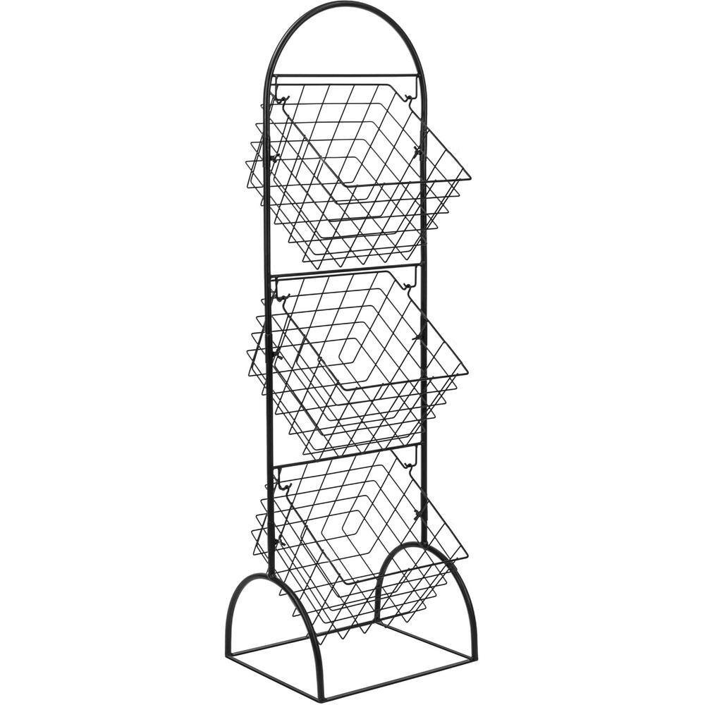 Black Metal 3-Tier Square Basket Stand for Kitchen Storage
