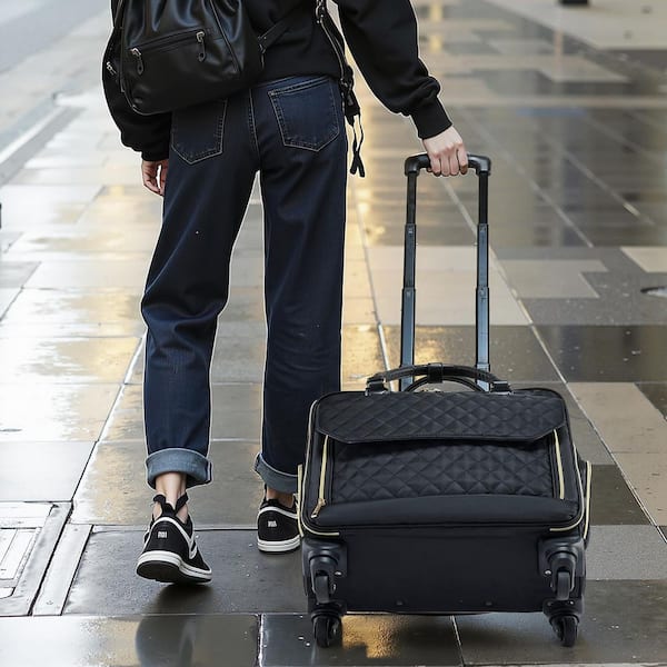 Rolling Laptop Bag, Fits 17.3 in. with 4 Spinner Wheels and TSA Lock for Work Travel Business, Women and Men, Black Gold