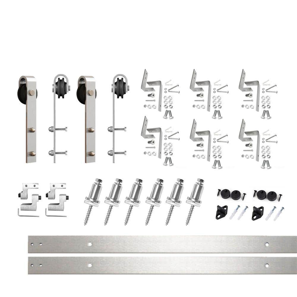 7.5 ft./90 in. Brushed Nickel Double Track Bypass Z-Shape Sliding Barn Door Hardware Kit - Classic Design Roller price history on PriceWatchPro
