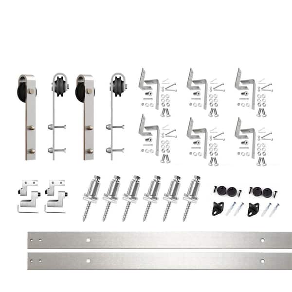 HOMACER 7.5 ft./90 in. Brushed Nickel Double Track Bypass Z-Shape Sliding Barn Door Hardware Kit - Classic Design Roller