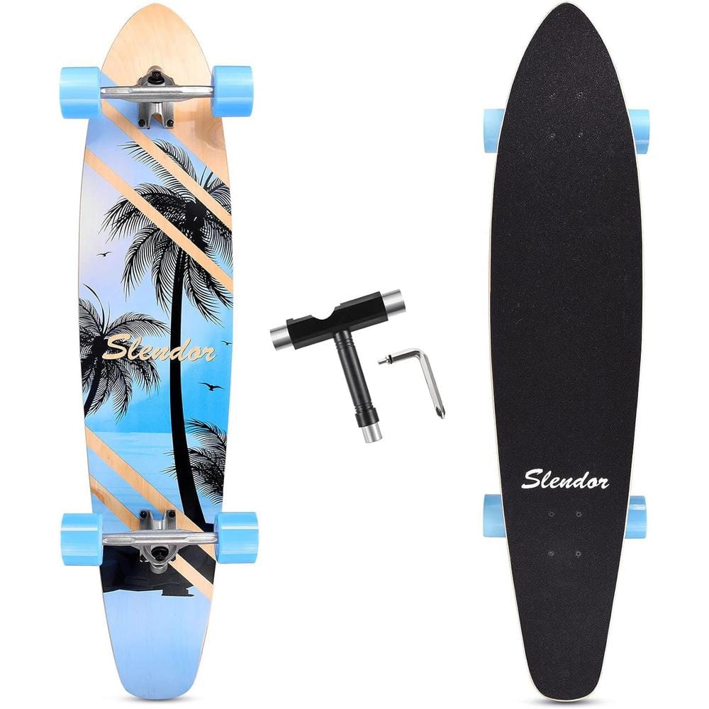 SEEUTEK Cosmo 42 in. Coconut Tree Longboard Skateboard Drop Through Deck Complete Maple Cruiser