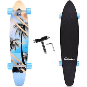 Cosmo 42 in. Coconut Tree Longboard Skateboard Drop Through Deck Complete Maple Cruiser Freestyle, Camber Concave