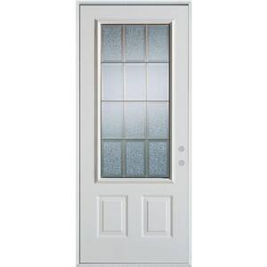 36 in. x 80 in. Geometric Zinc 3/4 Lite 2-Panel Painted White Steel Prehung Front Door