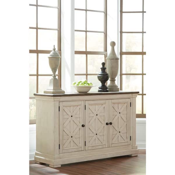 Bolanburg Vintage Antiqued White/Brown MDF 58 in Buffet with Adjustable Shelves