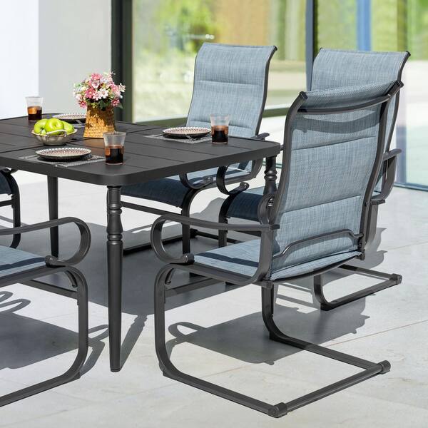Nuu Garden Black 7-Piece Metal Padded Textilene Rectangle Outdoor