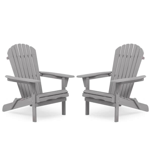 Classic Gray Folding Wood Adirondack Chair (2-Pack)