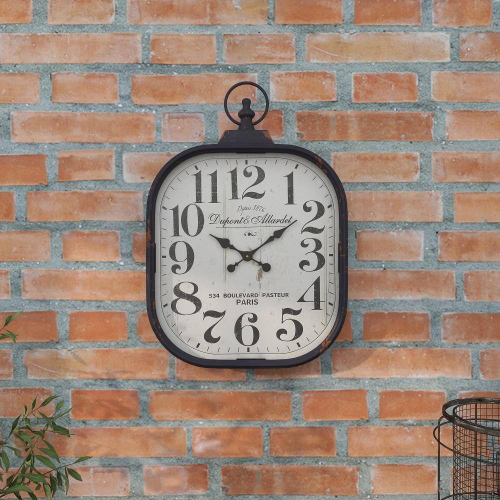 Vintage Black Metal Distressed Pocket Watch Style Wall Clock