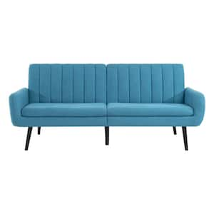 Convertible Sofa Futon, Split Back Linen Sleeper Couch for Living Room in Seafoam Blue