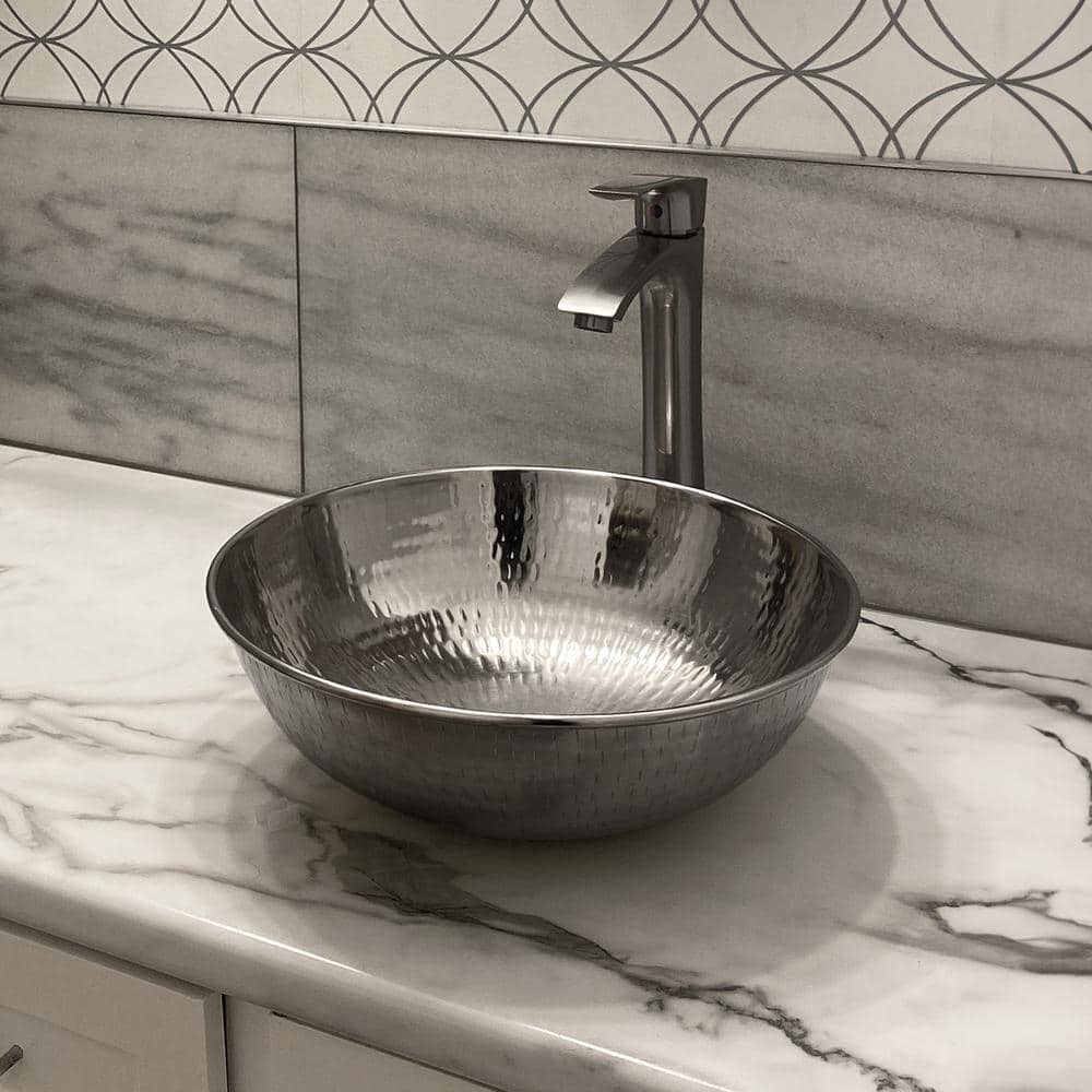 Bohr 14" Handcrafted Hammered Nickel Vessel Sink