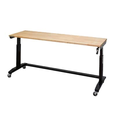 Husky 62 in. W x 24 in. D Adjustable Height Solid Wood Top Workbench ...