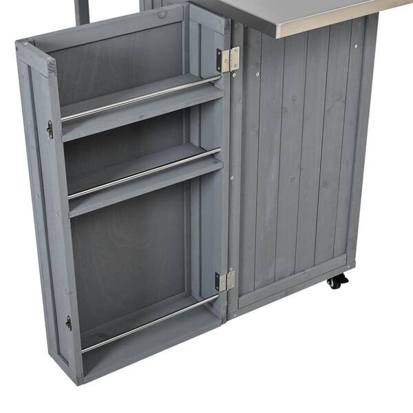 Ximuprmy Grey Steel 40.5 in. Kitchen Island with Hidden Spice