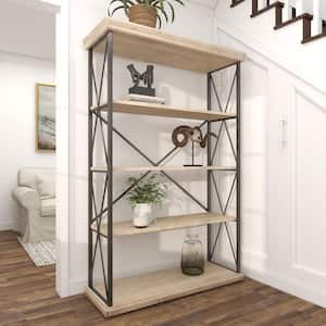 72 in. 5 Shelves Wood Stationary Brown Shelving Unit