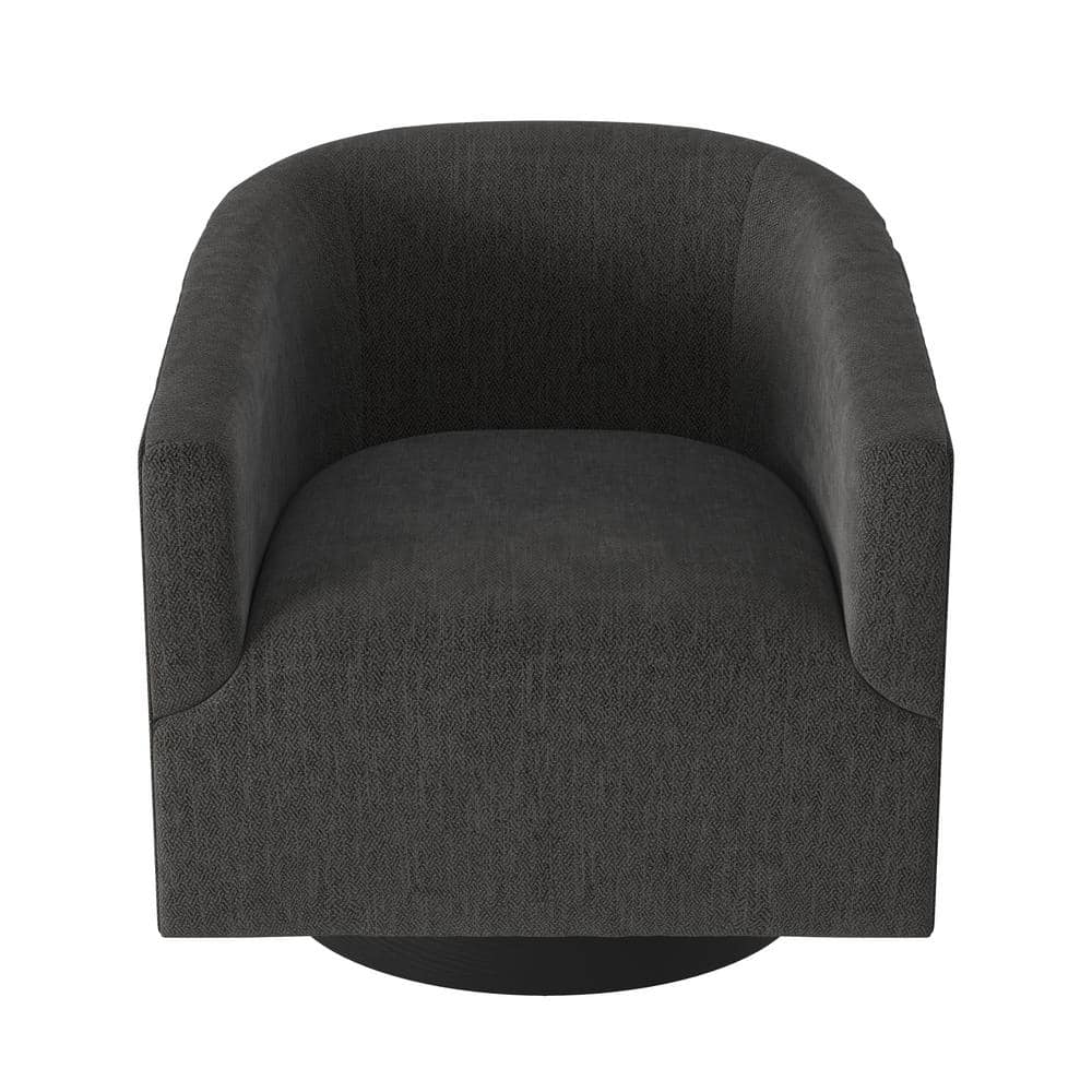 Donovan Charcoal Wood and Faux Leather Swivel Barrel Chair