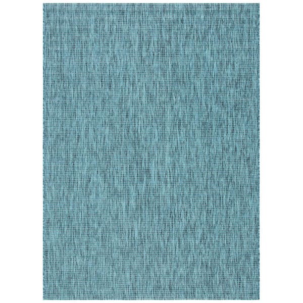 SAFAVIEH Courtyard Gray/Aqua 8 ft. x 10 ft. Abstract Distressed Indoor/Outdoor Patio  Area Rug