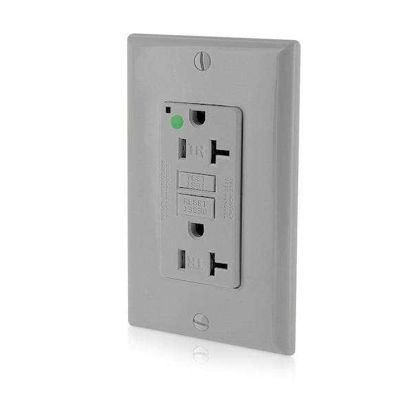 Leviton 20 Amp SmartlockPro Hospital Grade Extra Heavy Duty Tamper Resistant GFCI Outlet, Gray