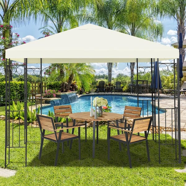 ANGELES HOME 10 ft. x 10 ft. Beige Patio Gazebo Canopy Tent Garden Shelter