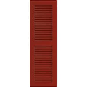 12 in. x 28 in. PVC True Fit Two Equal Louvered Shutters Pair in Fire Red