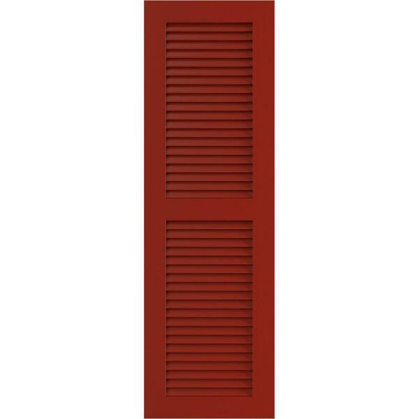 Ekena Millwork 12 in. x 40 in. PVC True Fit Two Equal Louvered Shutters Pair in Fire Red