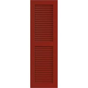 18 in. x 27 in. PVC True Fit Two Equal Louvered Shutters Pair in Fire Red