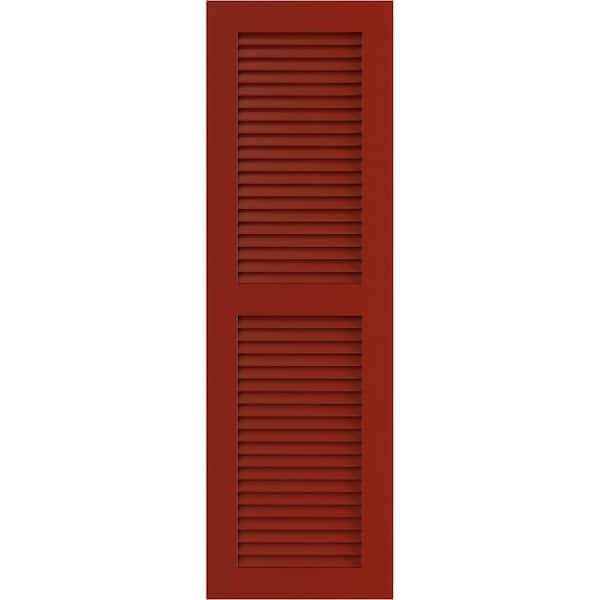 Ekena Millwork 18 in. x 42 in. PVC True Fit Two Equal Louvered Shutters Pair in Fire Red