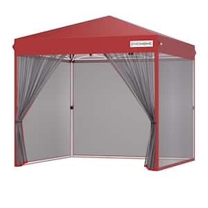 8 ft. x 8 ft. Steel Outdoor Easy Pop-Up Canopy with Mosquito Netting and Roller Bag in Red