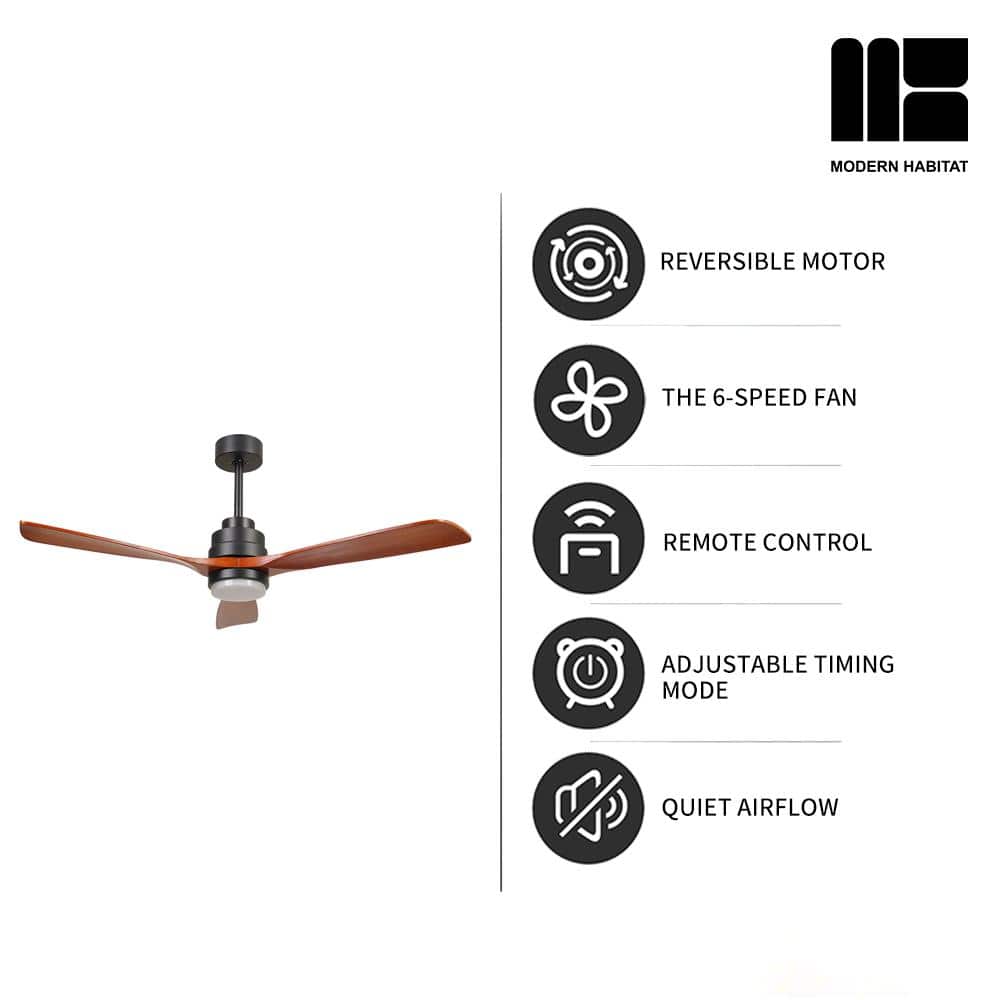 AuraVista 52-Inch Black and Medium Red Oak Ceiling Fan with LED Light and Remote
