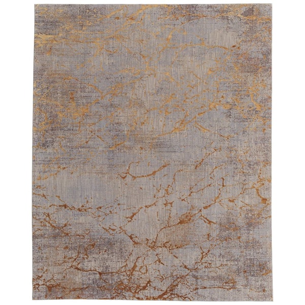 10 ft. x 13 ft. Brown Gold and Gray Abstract Power Loom Area Rug