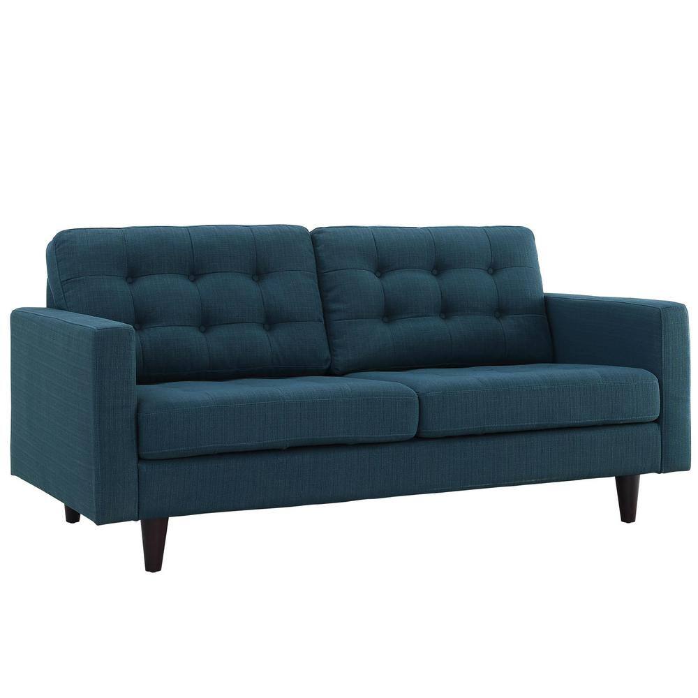 Azure Tufted Fabric Loveseat with Solid Wood Legs