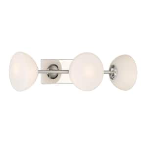 Zio 24 in. 3-Light Polished Nickel Retro Modern Vanity Light with Etched Opal Glass Shades