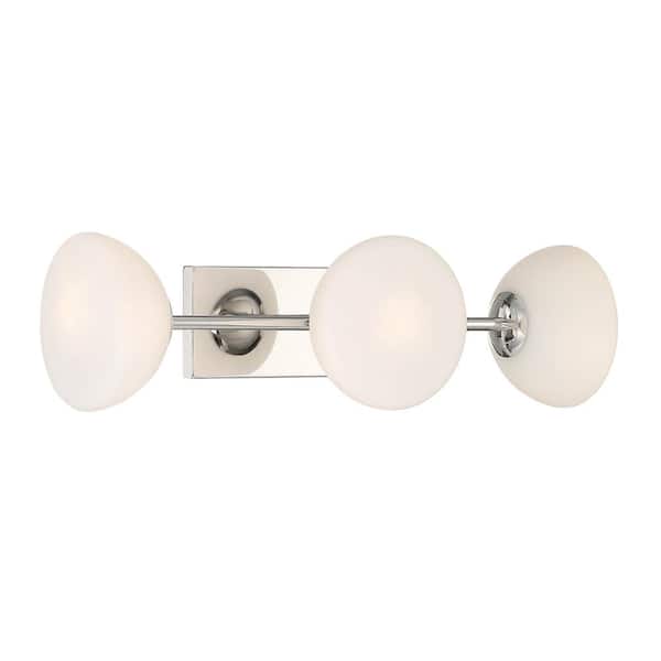 Zio 24 in. 3-Light Polished Nickel Retro Vanity Light with Etched Opal Glass Shades, Includes 3-Light G9 Light Bulbs