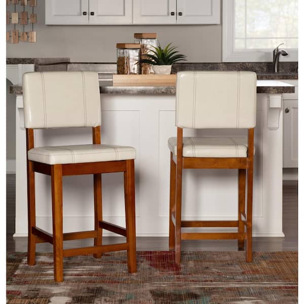 Linon Home Decor Milano Cream Faux Leather Counter Stool with Padded