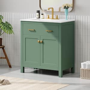 30 in. W x 18.3 in. D x 33.6 in. H Single Sink Freestanding Bath Vanity in Green with White Ceramic Top