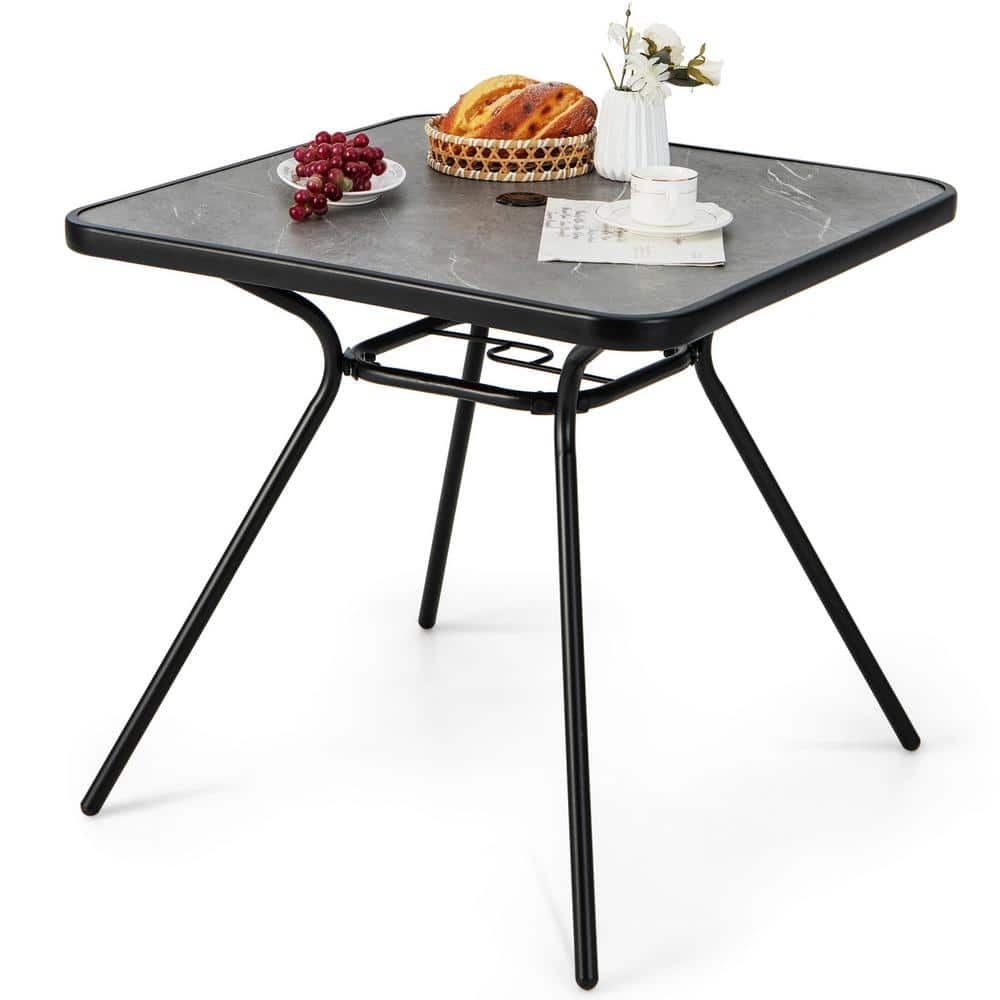 32 inch patio table with umbrella hole DREAMADE Table, Outdoor Dining Furniture w/ 1.65” Hole, Sturdy Metal Frame Tempered Glass Top, Small Accent Bistro Coffee for Deck, Balcony, Garden, Pool, Backyard Its compact structure and beautiful texture can surprisingly highlight your home decor 32