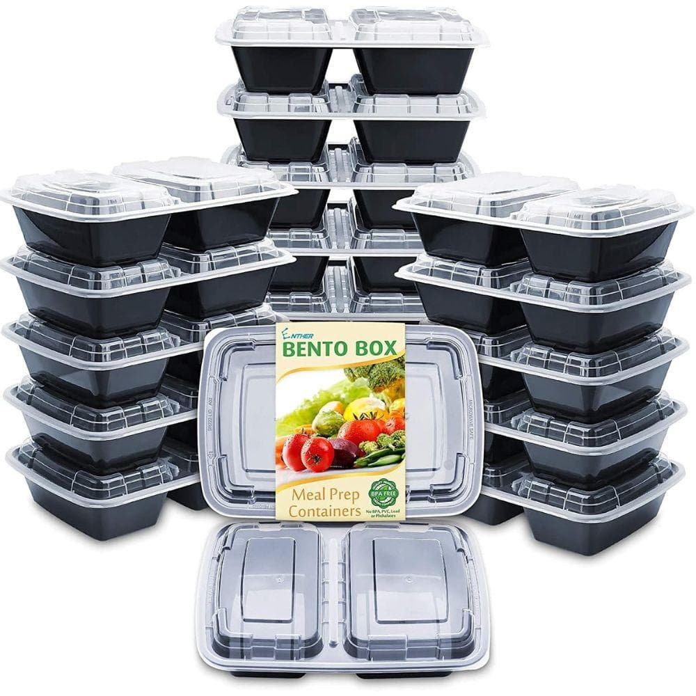 20-Pack Food Storage Bento Box with 2 Compartment and Lids, Stackable, BPA 