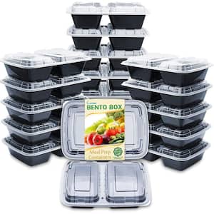 20-Pack Food Storage Bento Box with 2 Compartment and Lids, Stackable, BPA Free, Microwave, Freezer Safe in Black