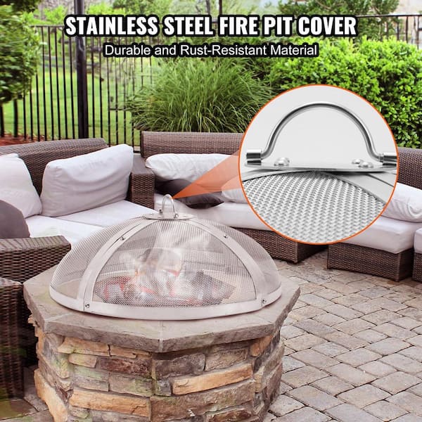 ITOPFOX 40 in. Stainless Steel Round Fire Pit Cover/Spark Screen Lid