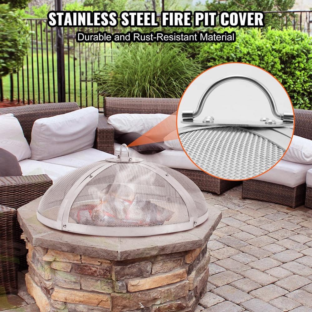 ITOPFOX 40 in. Stainless Steel Round Fire Pit Cover/Spark Screen Lid, Silver