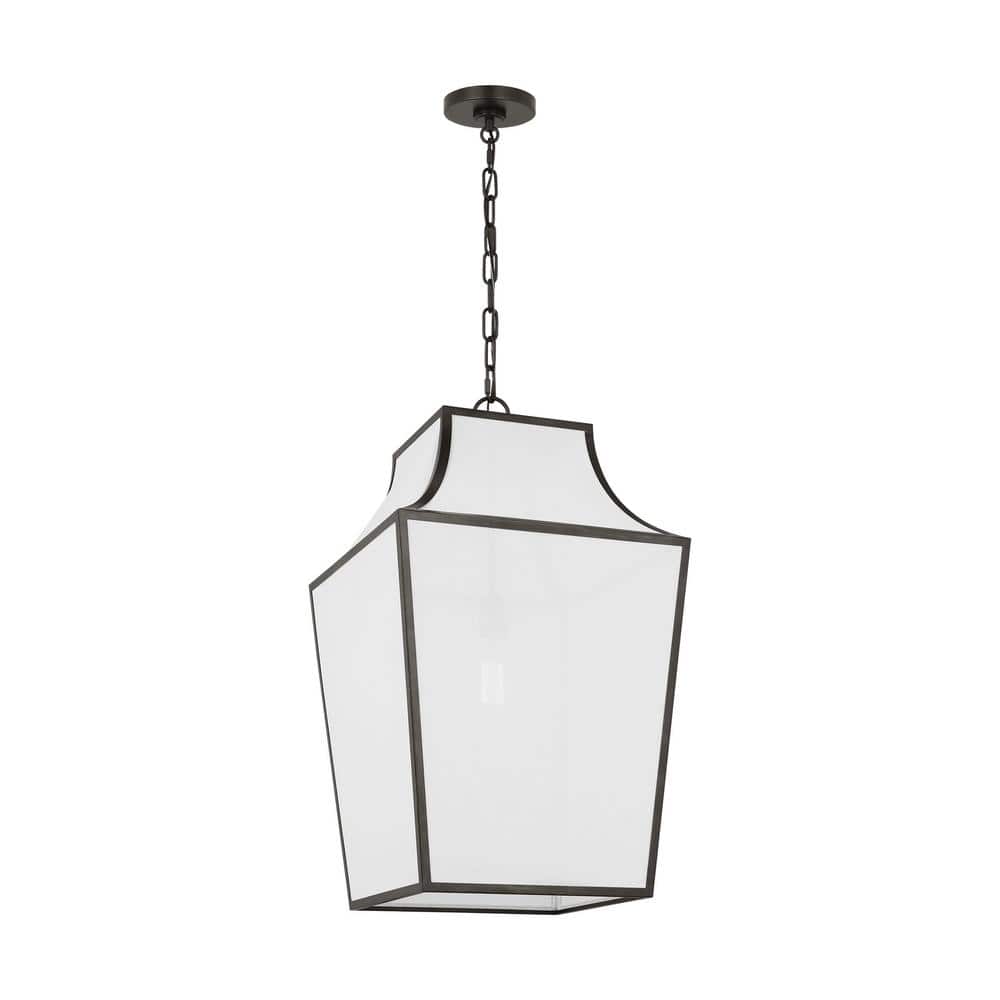Aged Iron and White Linen Large Pendant Light