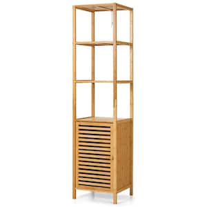 4 Tiers 15.5 in. W x 14.5 in. D x 65 in. H Beige Bamboo Freestanding Linen Cabinet Bathroom Floor Cabinet