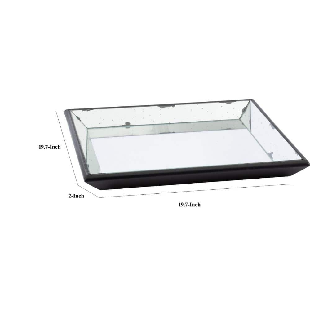 Inez 20 Inch Black Glass Mirrored Decorative Tray