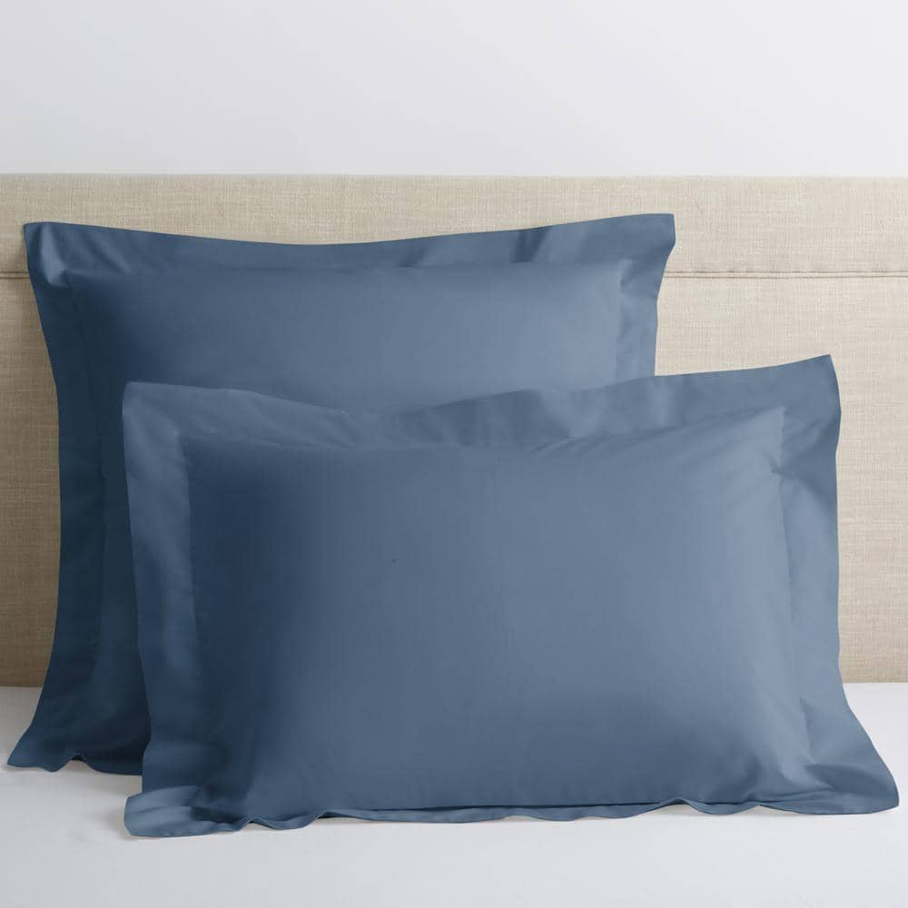 Legends Hotel Organic Shadow Blue Solid 300-Thread Count Cotton Percale Single King Sham -  The Company Store, N2K5-K-SHDWBLU