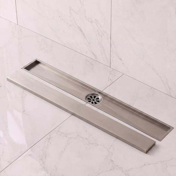 24 in. Linear Shower Drain Stainless Steel with Adjustable Feet in Brushed Nickel