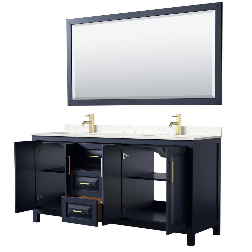Daria 72" Dark Blue Double Bathroom Vanity with Light-Vein Carrara Marble Top