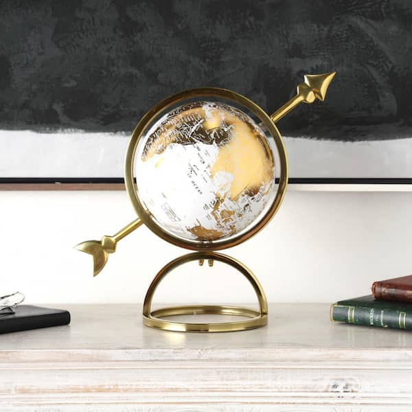 Litton Lane 15 in. Gold Aluminum Decorative Globe with White Center