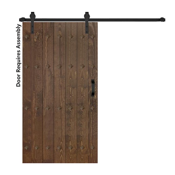 ISLIFE Mid-Century New Style 42 in. x 84 in. Dark Walnut Finished Solid Wood Sliding Barn Door with Hardware Kit