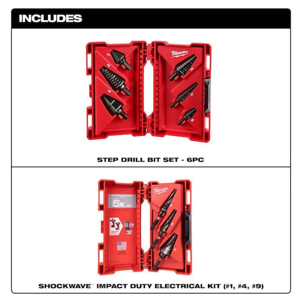 Black Oxide Step Drill Bit Set (6-Piece) With SHOCKWAVE Impact Duty Titanium Step Bit Kit (3-Piece)