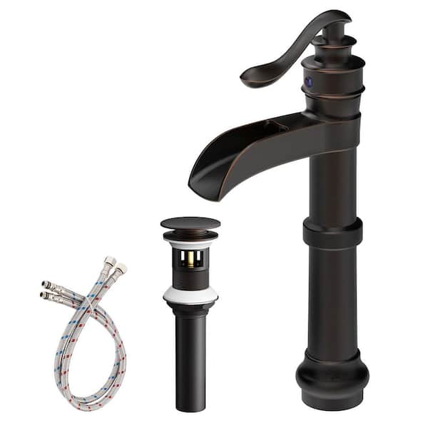 HOMEMYSTIQUE Single Handle Waterfall Vessel Sink Faucet with Drain Kit Included in Oil Rubbed Bronze