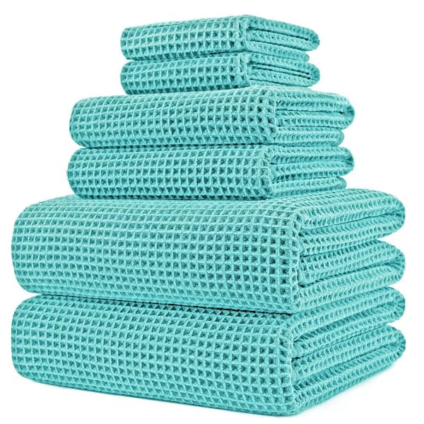 6-Piece Aqua Waffle Weave Microfiber Bath Towel Set