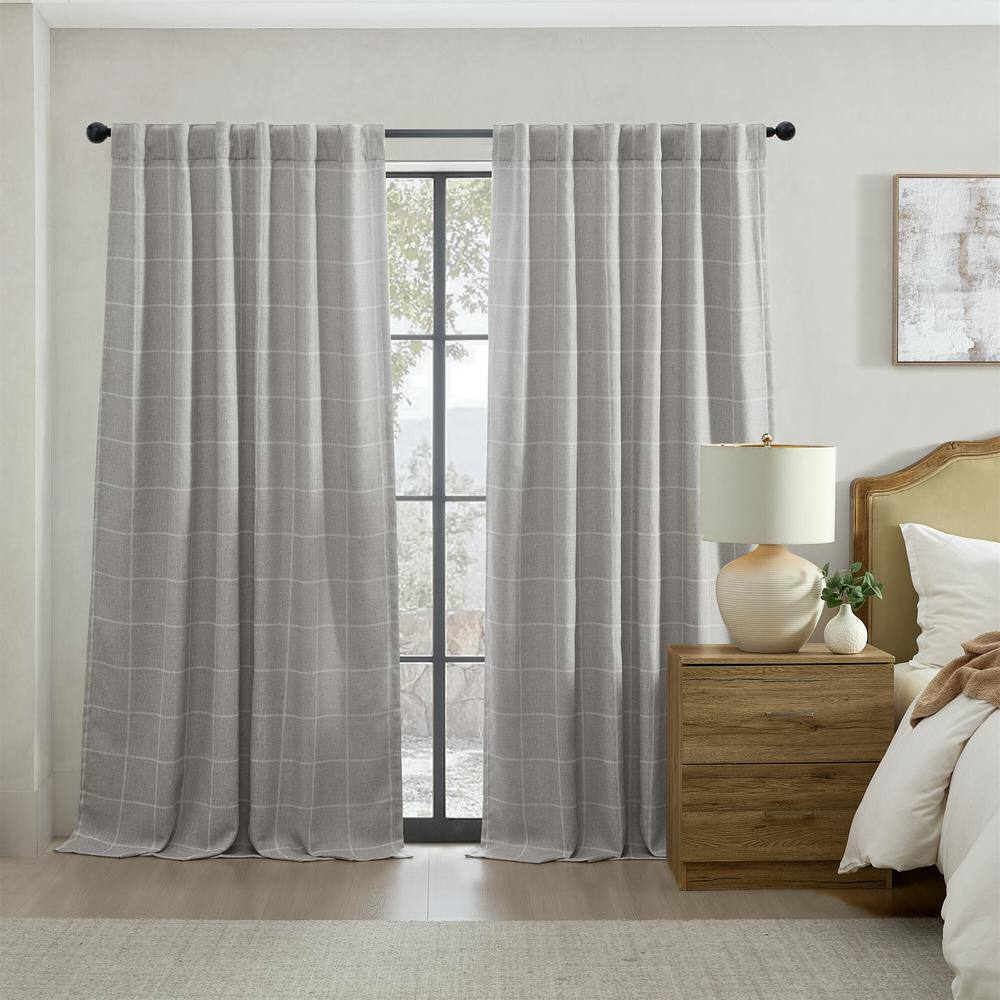 Sawyer Gray Linen-Textured Blackout Window Curtain Panel